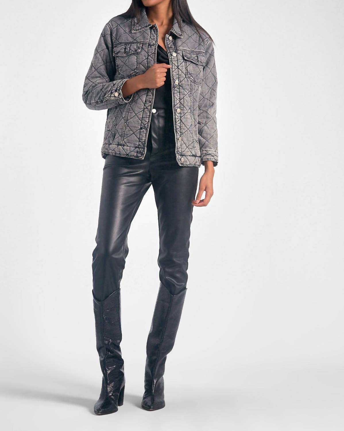Elan - Denim Quilted Jacket - black - clothing - coats