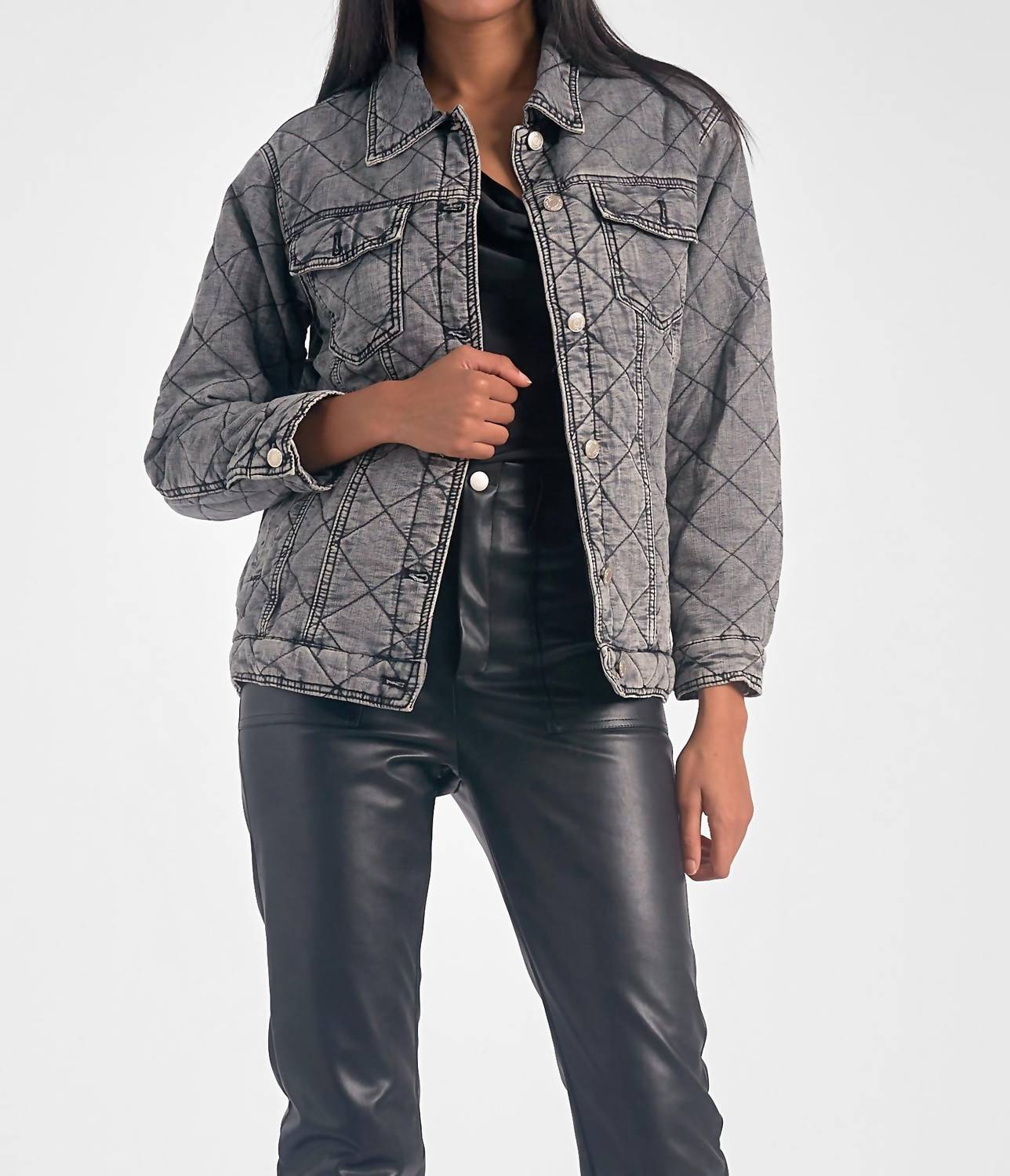 Elan - Denim Quilted Jacket - black - clothing - coats