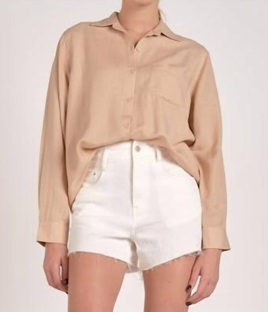 Elan - Effortless Comfort Button Down Top - beige - clothing - shirts