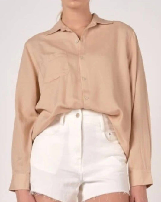 Elan - Effortless Comfort Button Down Top - beige - clothing - shirts