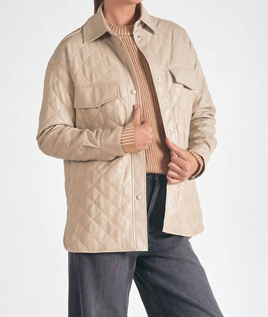 Elan - Faux Leather Quilted Jacket - beige - clothing - coats