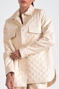 Elan - Faux Leather Quilted Jacket - beige - clothing - coats