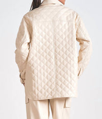 Elan - Faux Leather Quilted Jacket - beige - clothing - coats