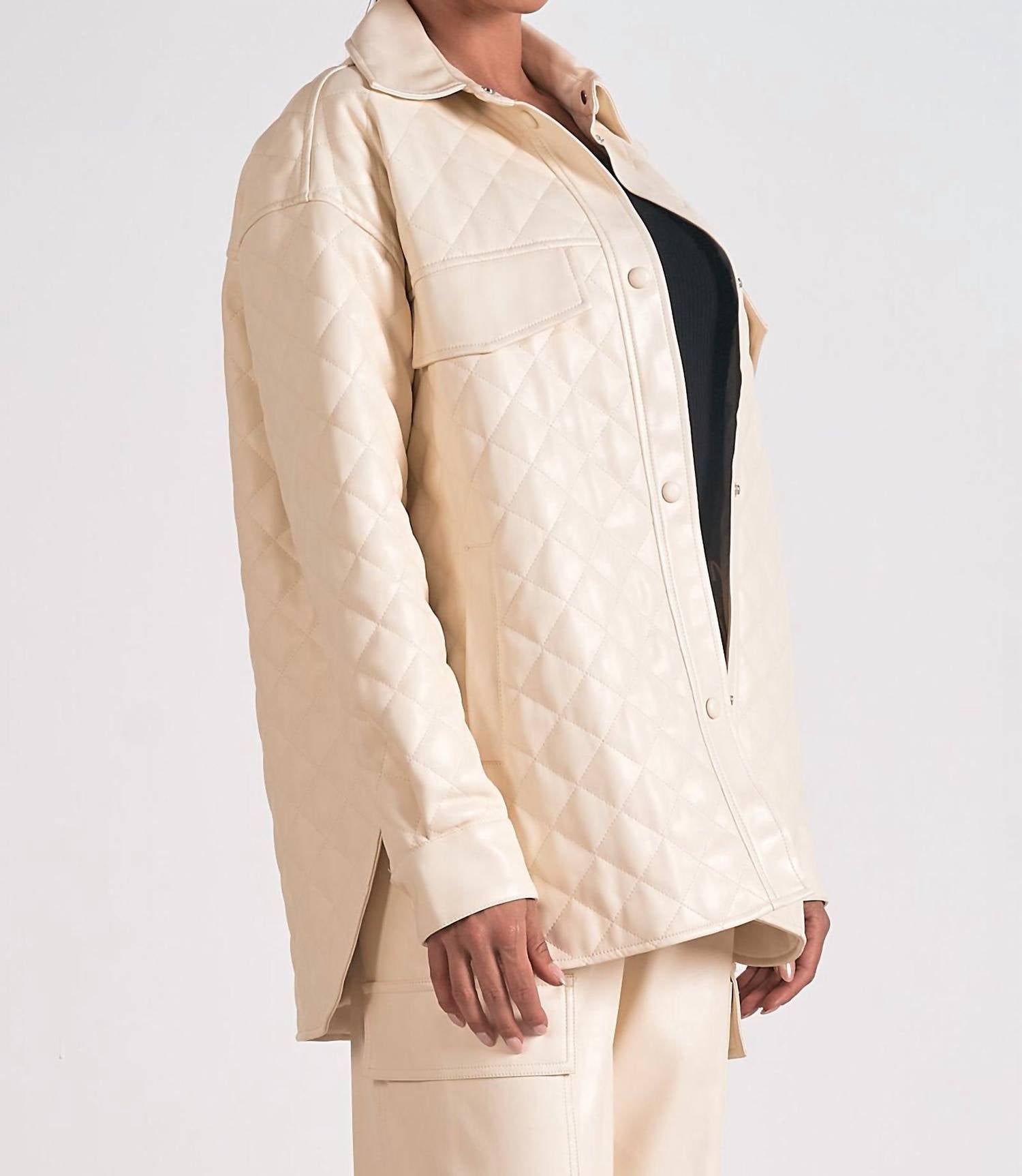 Elan - Faux Leather Quilted Jacket - beige - clothing - coats