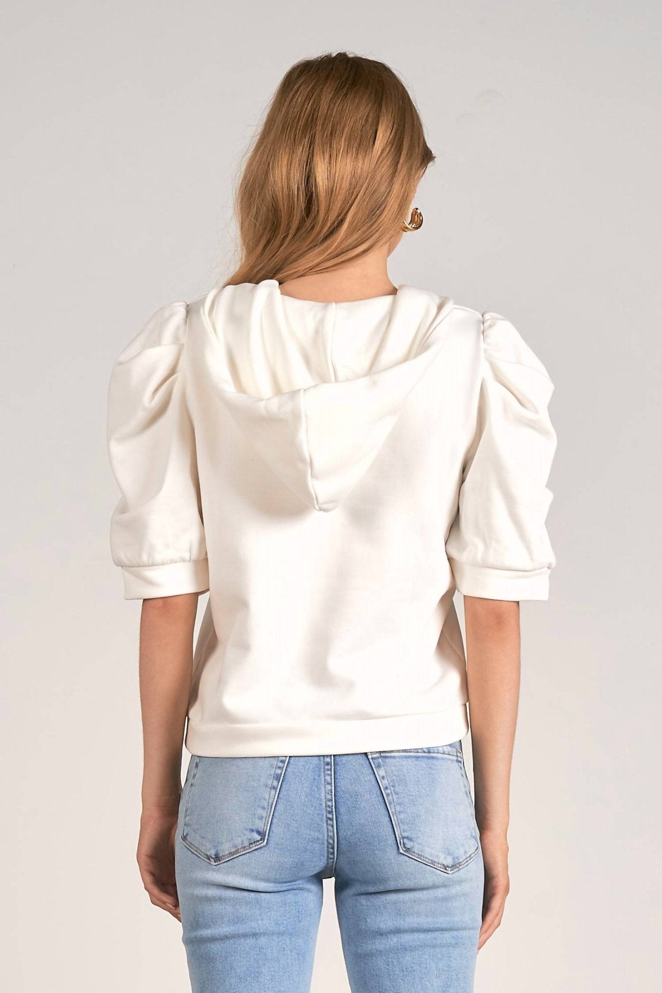 Elan - French Terry Puff Sleeve Hoodie - clothing - cotton - hoodies