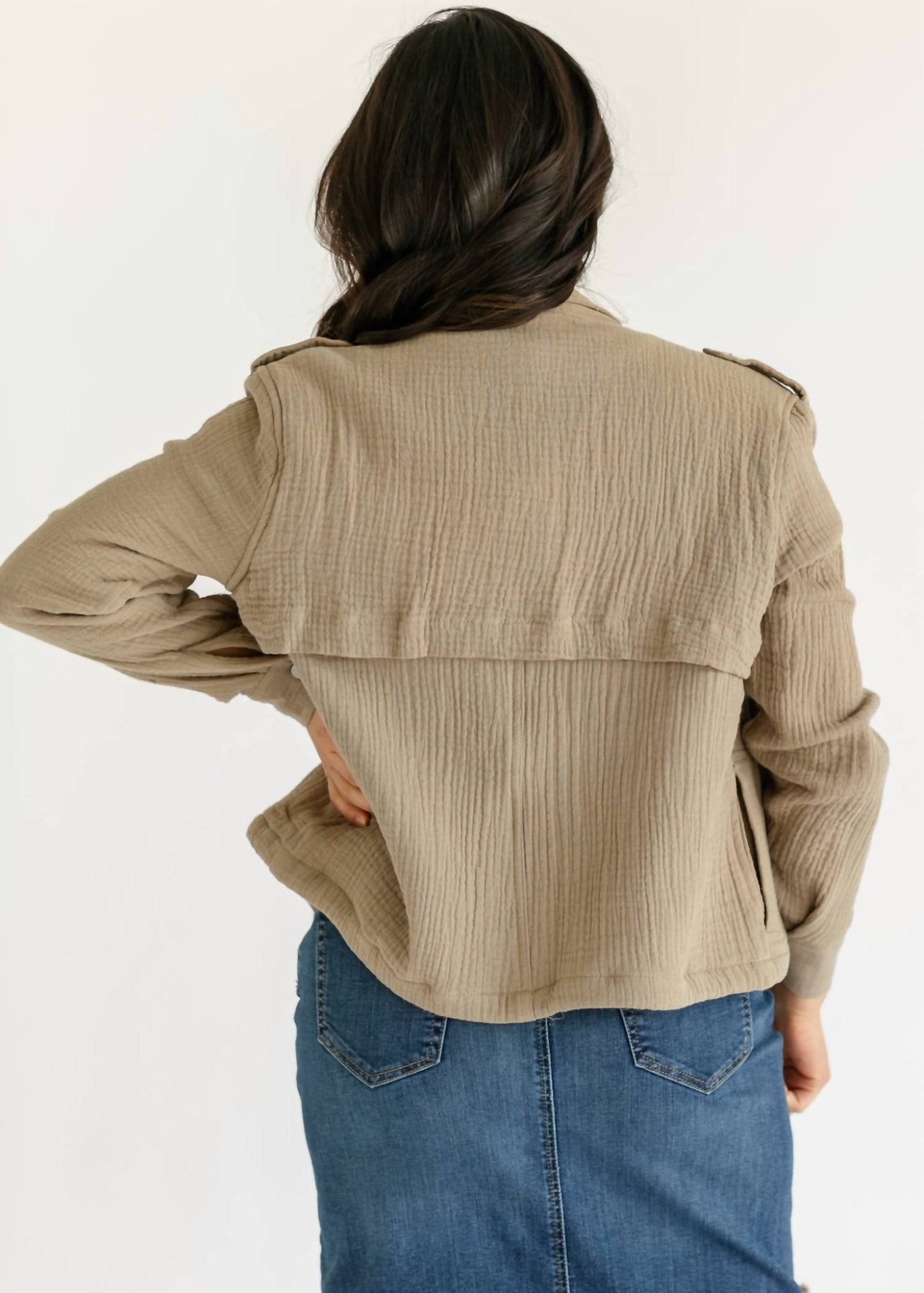 Elan - Gauze Snap Front Jacket - beige - casual - jacket - clothing