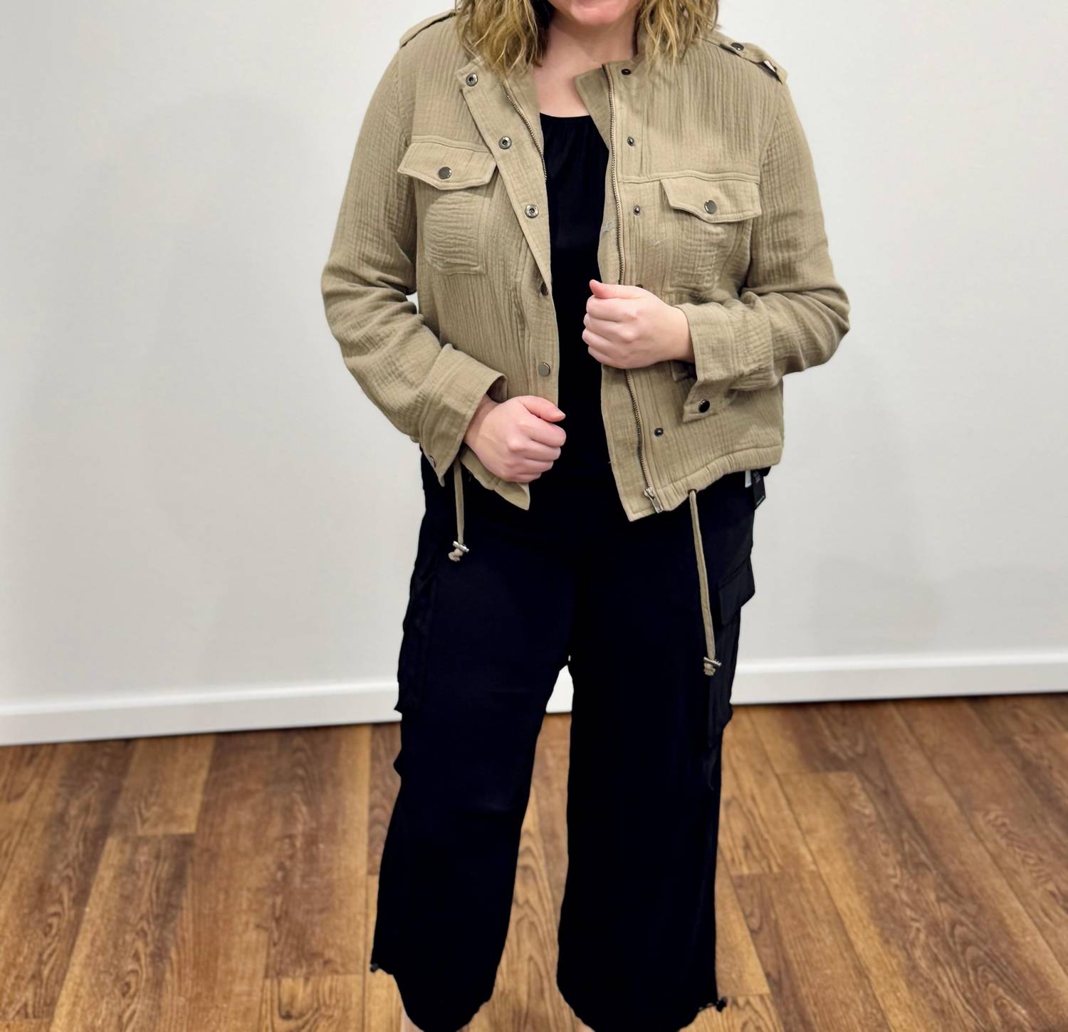 Elan - Gauze Snap Front Jacket - beige - casual - jacket - clothing