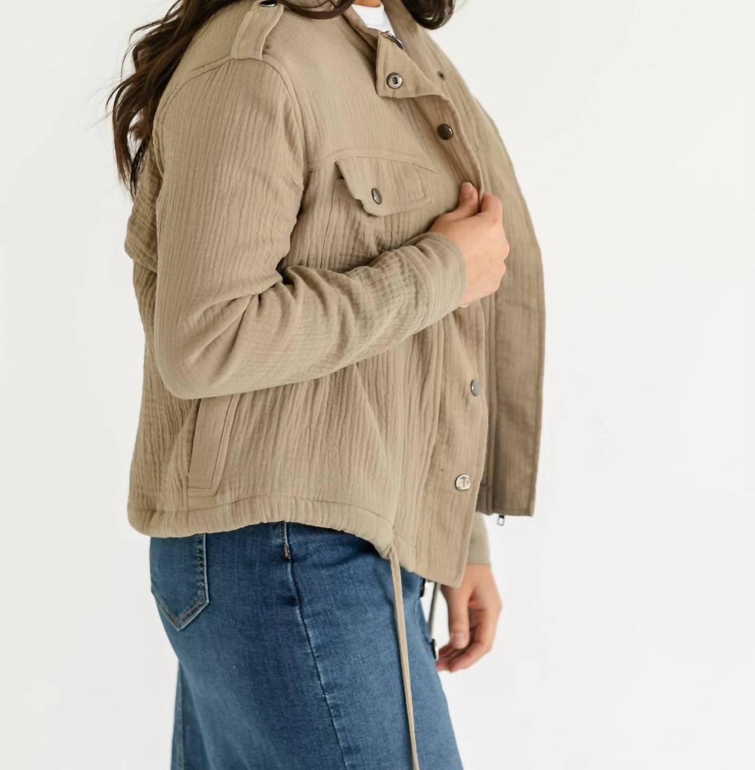 Elan - Gauze Snap Front Jacket - beige - casual - jacket - clothing