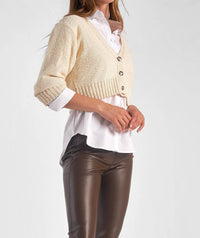 Elan - Heidi V - neck Sweater Collar Top Set - beige - clothing - cotton - blend