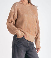 Elan - Kendra Ribbed Crewneck Sweater - brown - clothing - crew