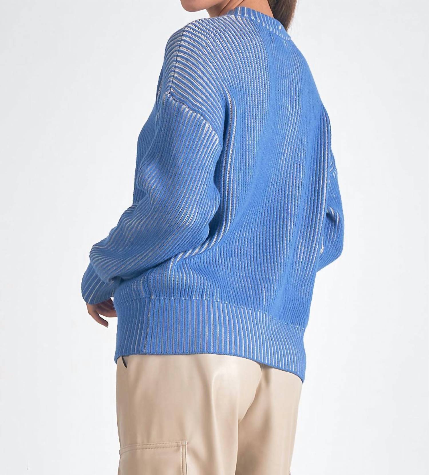 Elan - Kendra Ribbed Crewneck Sweater - blue - clothing - crew