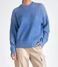 Elan - Kendra Ribbed Crewneck Sweater - blue - clothing - crew