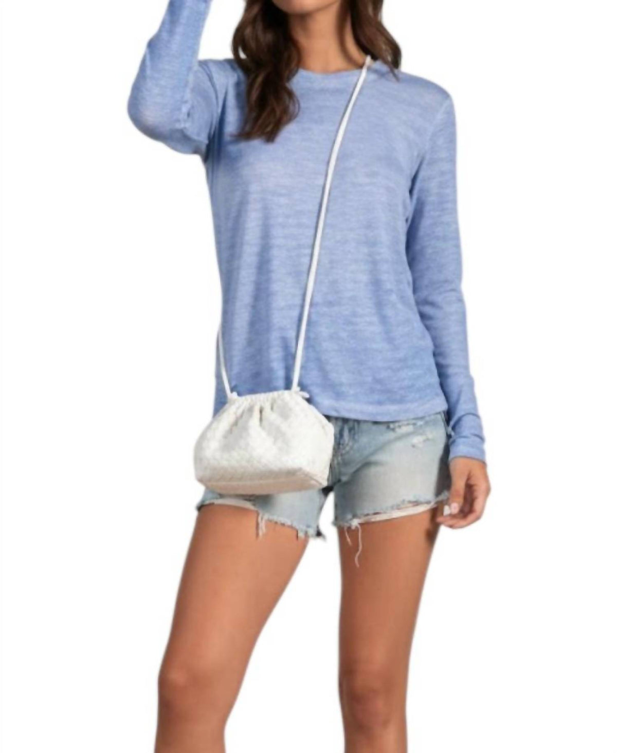 Elan - Long Sleeve Linen Fray Crew Neck Tee