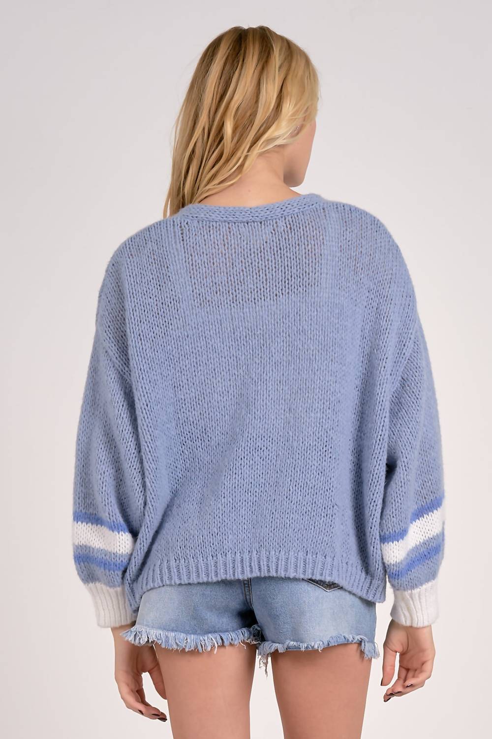 Elan - Loose Knit Cardigan Sweater - blue - cardigans - clothing