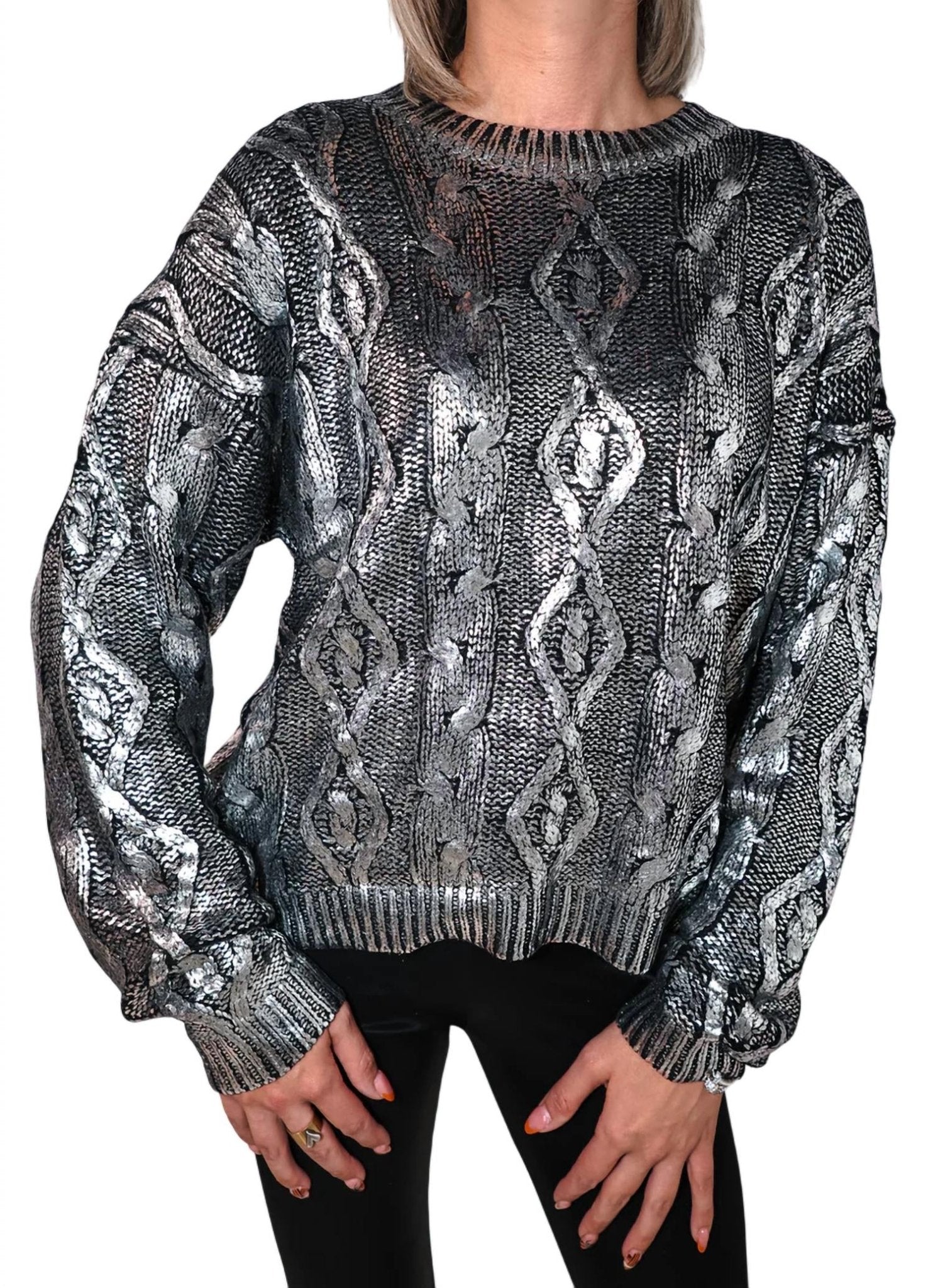 Elan - Metallic Sweater - clothing - crew - grey