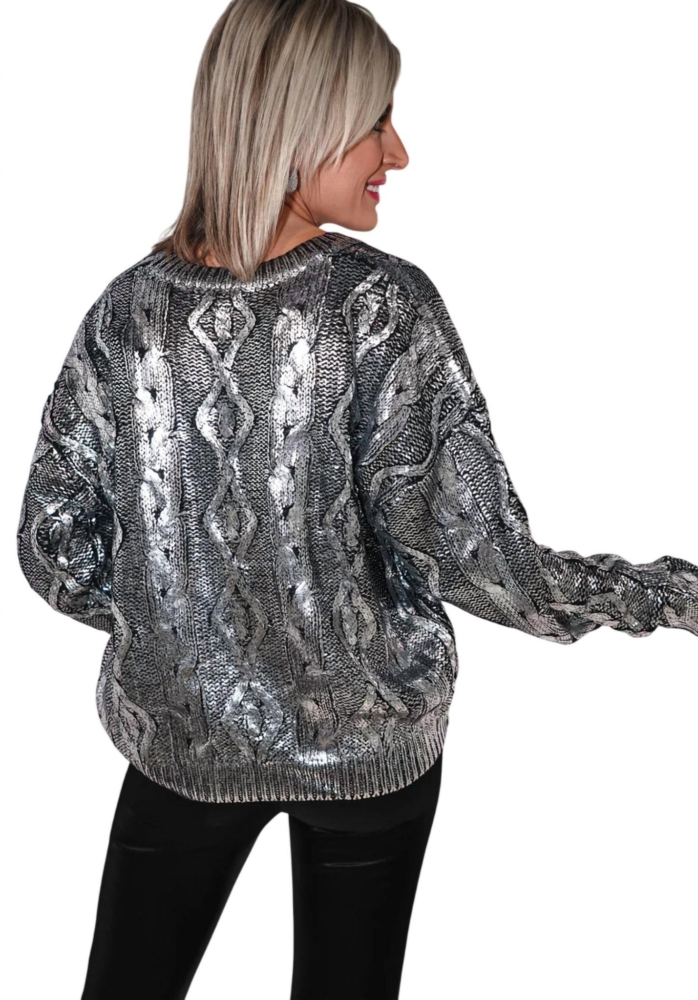 Elan - Metallic Sweater - clothing - crew - grey