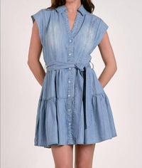 Elan - Mia Denim Mini Dress - blue - clothing - dresses
