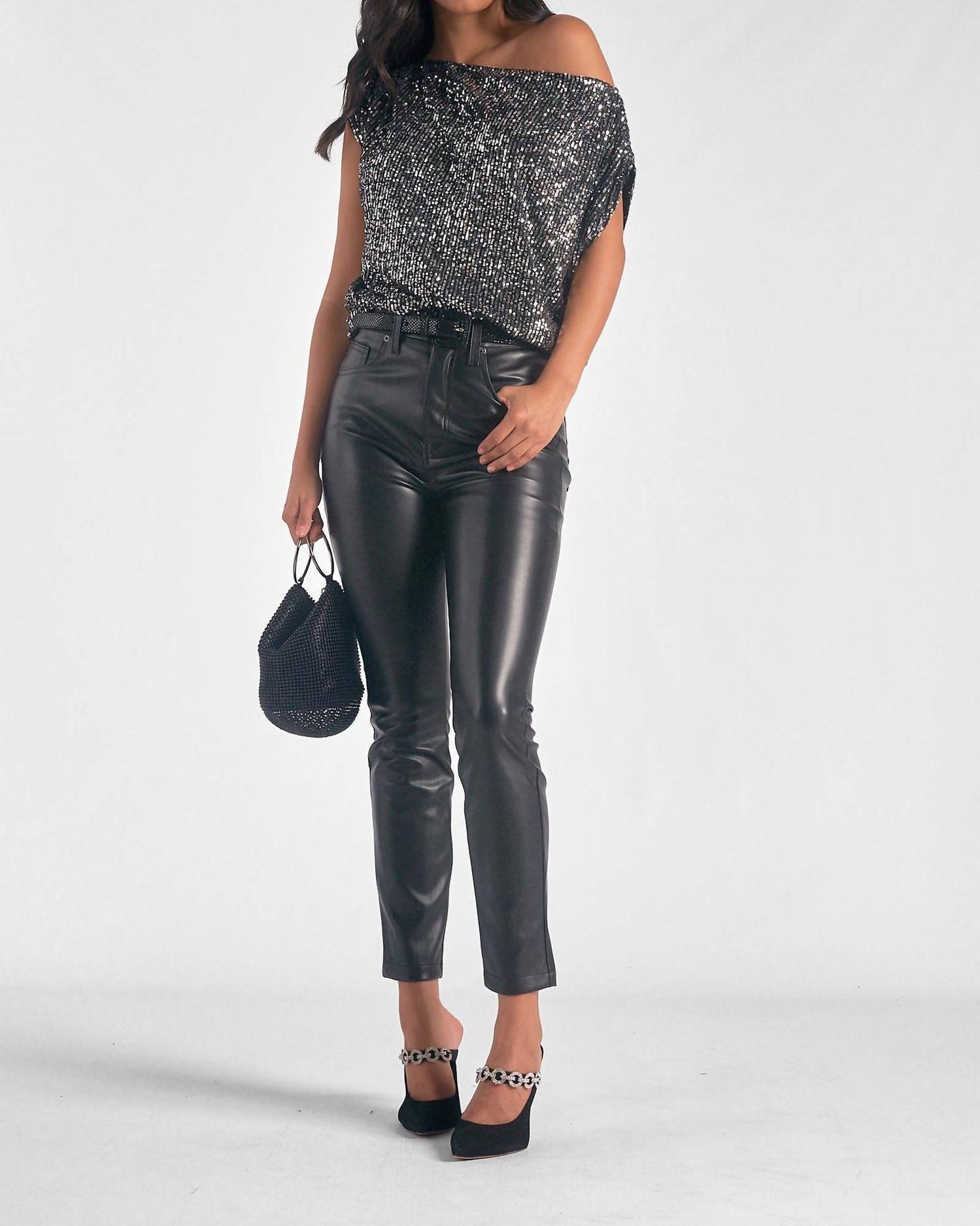 Elan - Off Shoulder Sequin Top - blouses - clothing - polyester