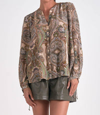 Elan - Paisley Print Blouse - beige - blouses - clothing