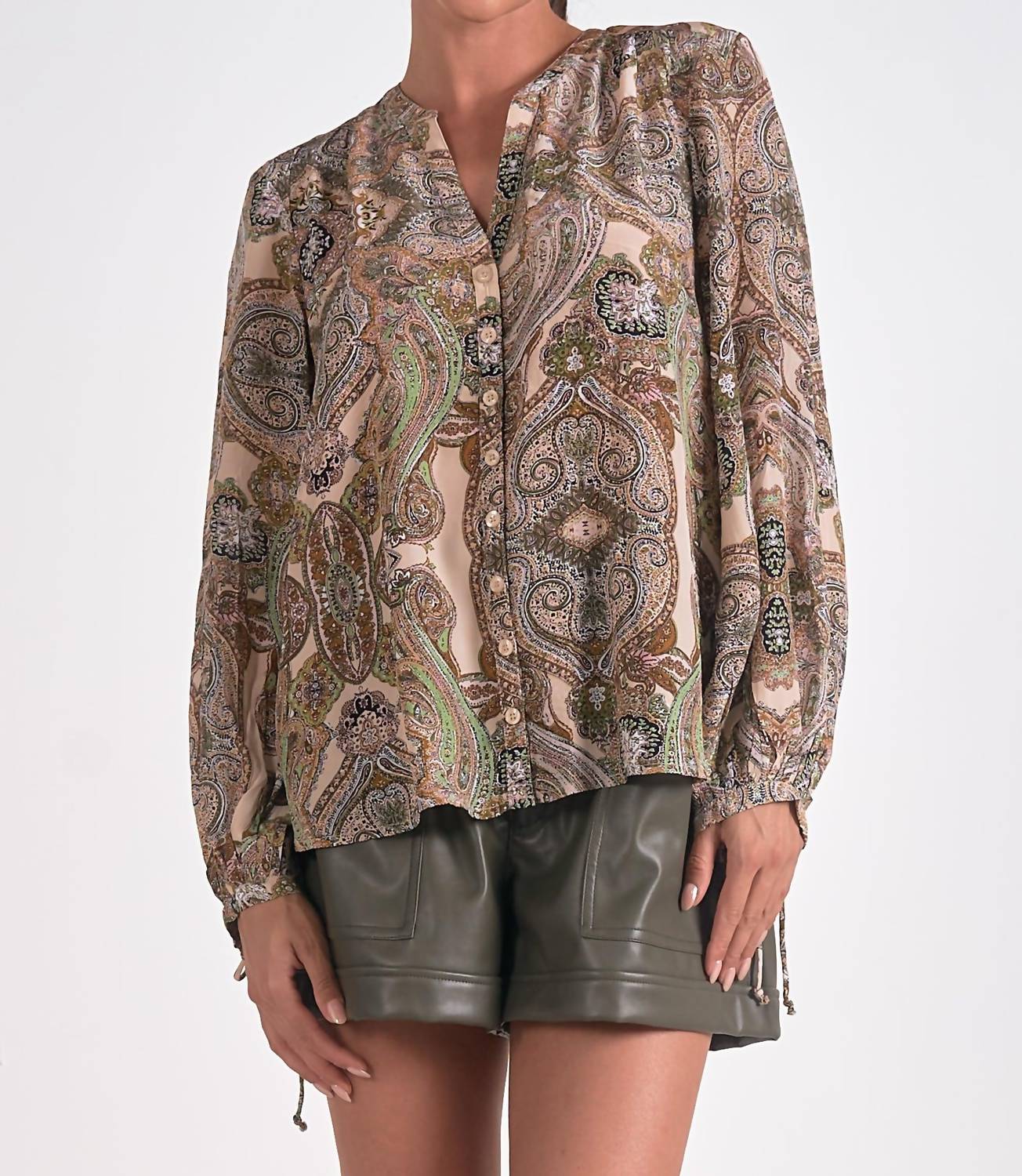 Elan - Paisley Print Blouse - beige - blouses - clothing