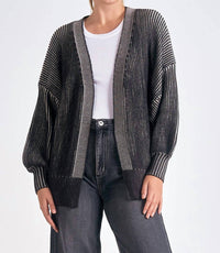 Elan - Ribbed Ombre Sweater Cardigan - black - cardigans - clothing