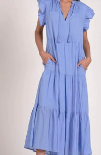 Elan - Ruffle Sleeve Maxi Dress - blue - clothing - dresses