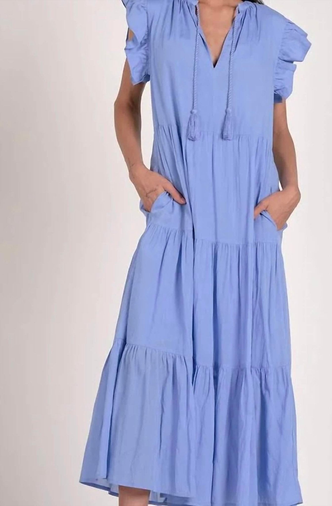 Elan - Ruffle Sleeve Maxi Dress - blue - clothing - dresses