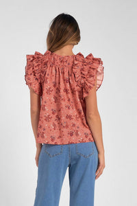 Elan - Short Sleeve Tie Front Blouse - blouses - clothing - floral