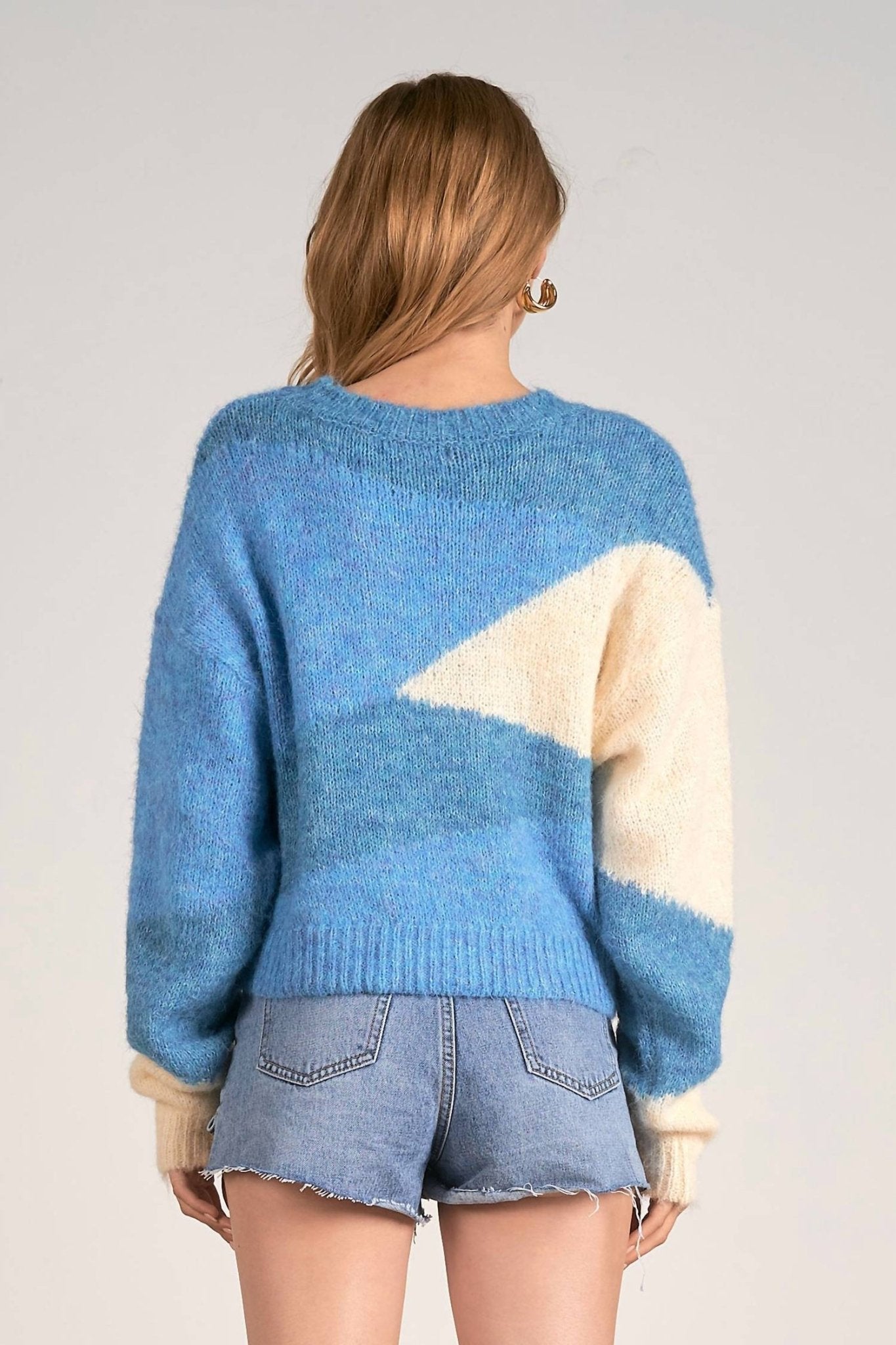 Elan - Triangles Round Neck Sweater - blue - clothing - crew