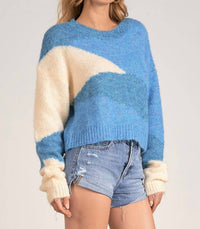 Elan - Triangles Round Neck Sweater - blue - clothing - crew