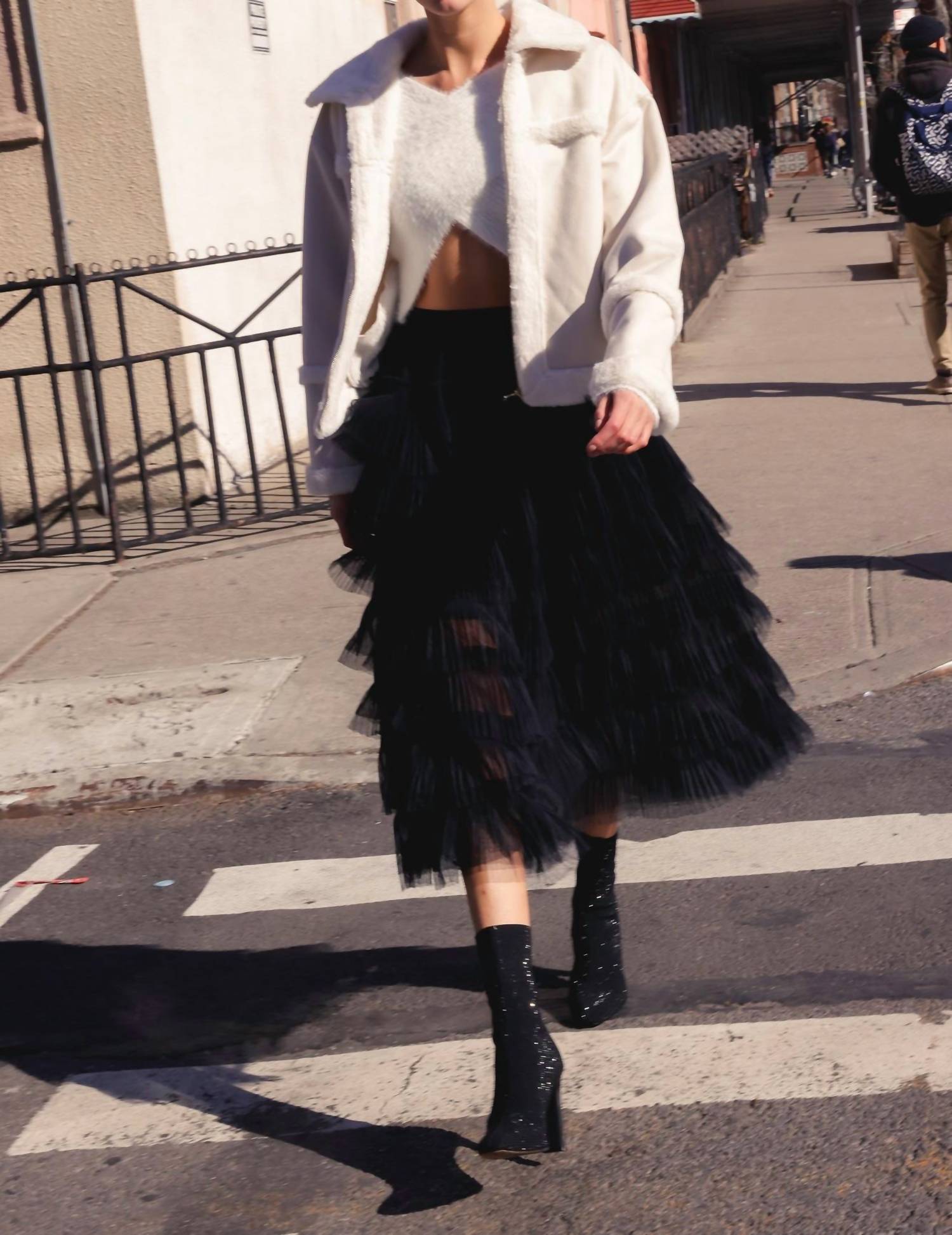 Elan - Tulle Layered Midi Skirt - black - clothing - knee - length - skirts