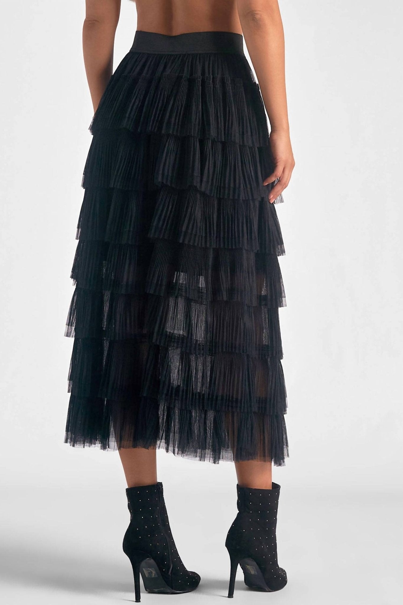 Elan - Tulle Layered Midi Skirt - black - clothing - knee - length - skirts