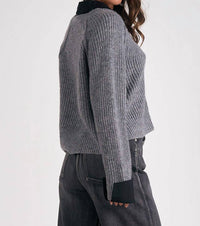 Elan - V - neck Attached Collar Sweater - acrylic - clothing - grey