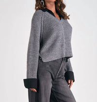 Elan - V - neck Attached Collar Sweater - acrylic - clothing - grey
