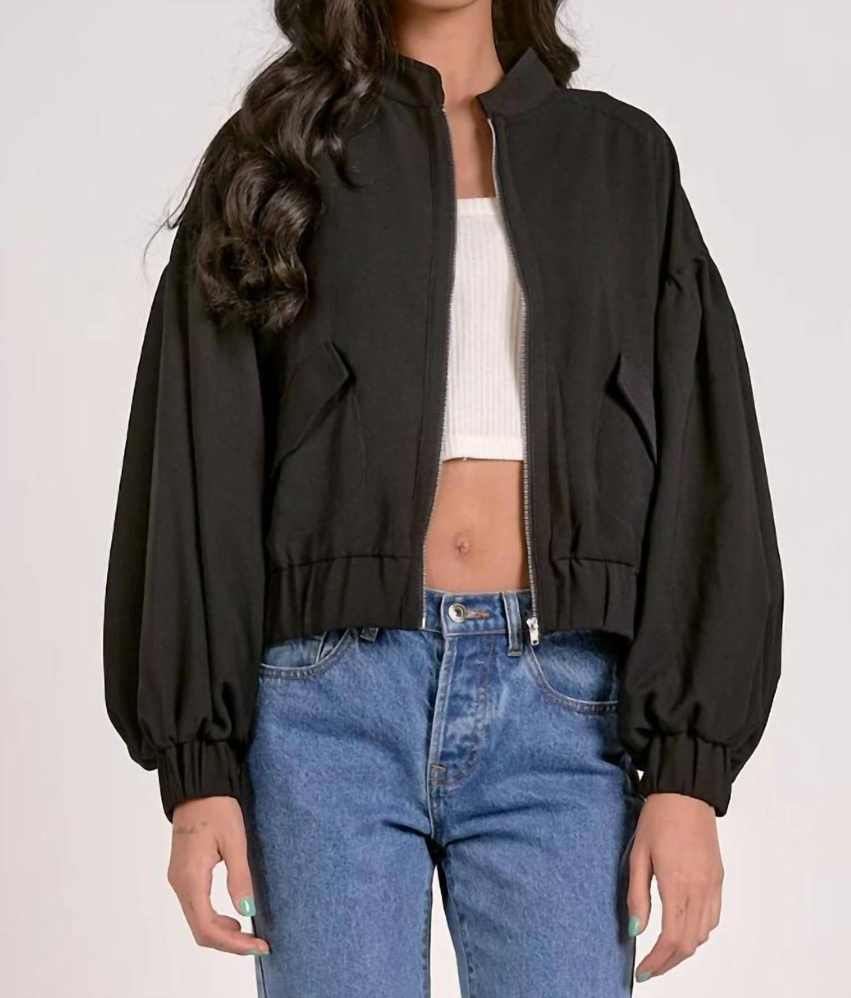 Elan - Women's Balloon Sleeve Bomber Jacket