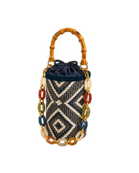 Elektra'S Workshop - Woven Geometric Bucket Bag With Bamboo Style Handle