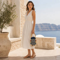 Elektra'S Workshop - Woven Geometric Bucket Bag With Bamboo Style Handle