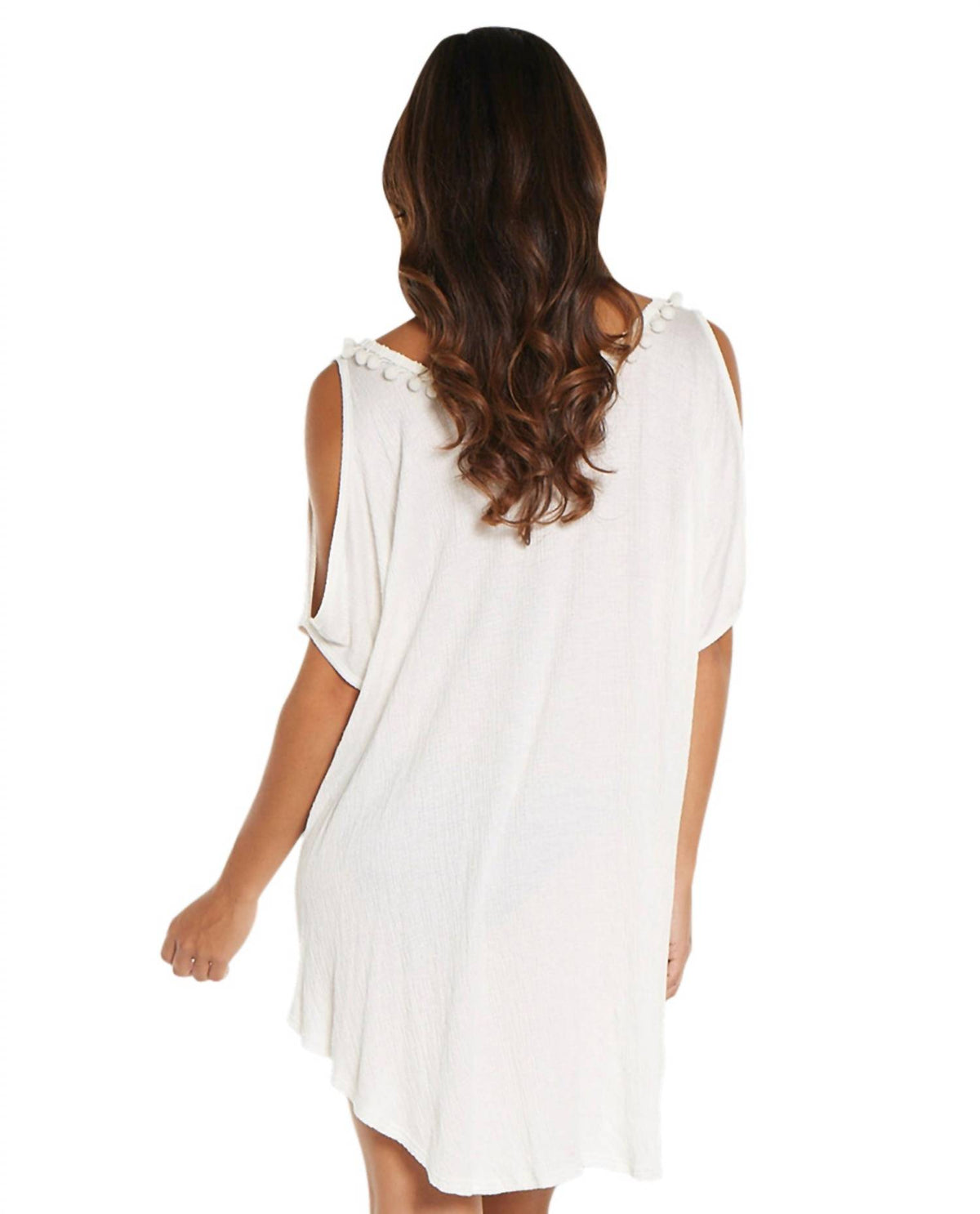 Elif - Corbel Pom Pom Cold Shoulder Tunic Top