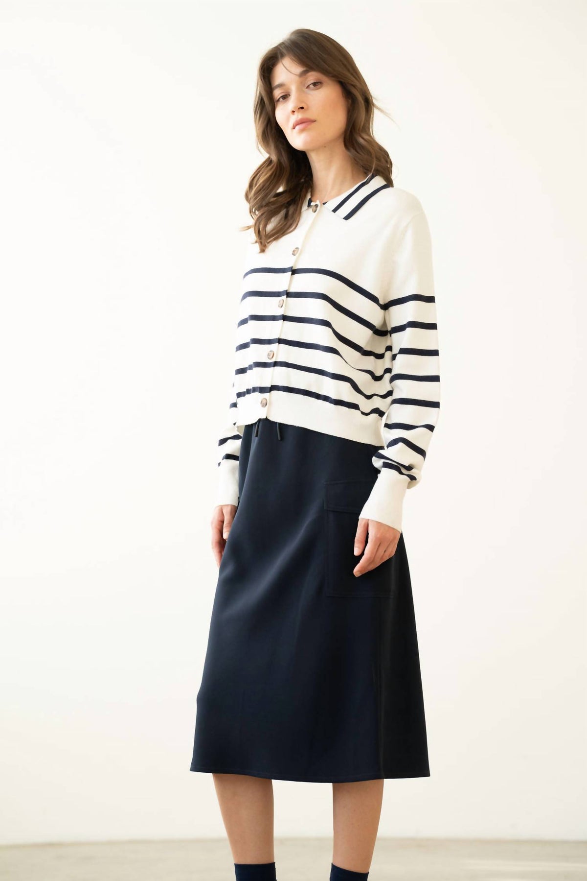 Elle Grey - Elastic Waist Cargo Midi Skirt
