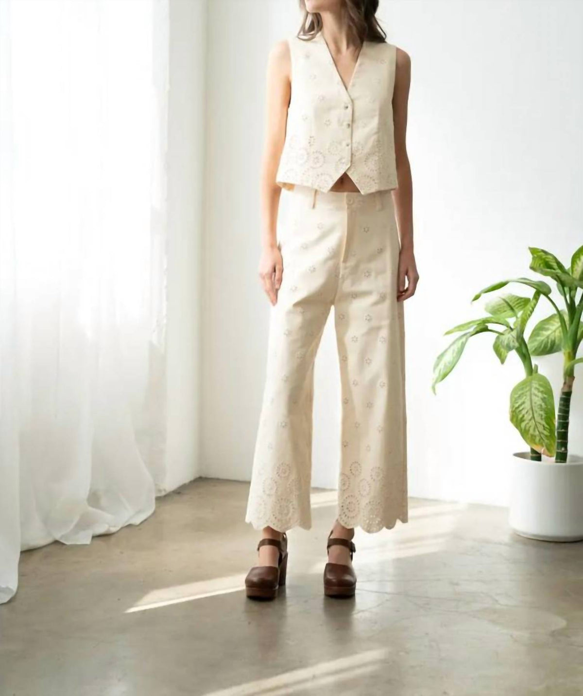 Elle Grey - Eyelet Wide Leg Pants