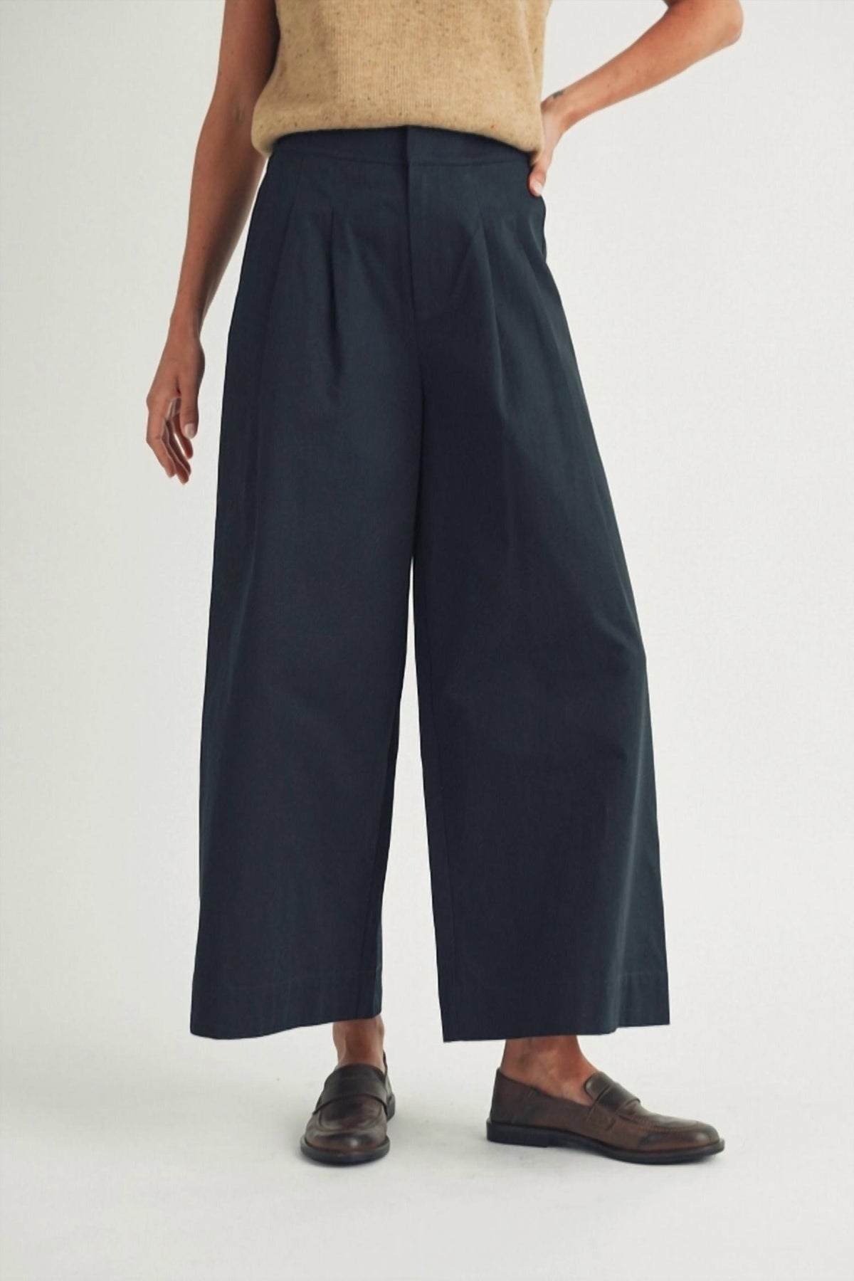 Elle Grey - Pleated Wide Leg Pants