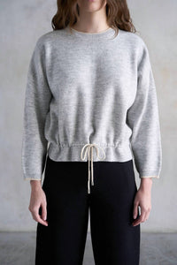 Elle Grey - Ribbed Knit Sweater with Drawstring Hem