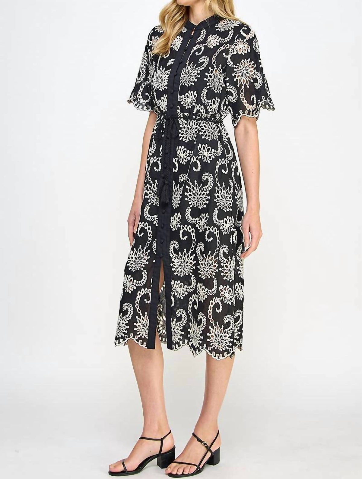 Ellison - Eyelet Elegance Midi Dress