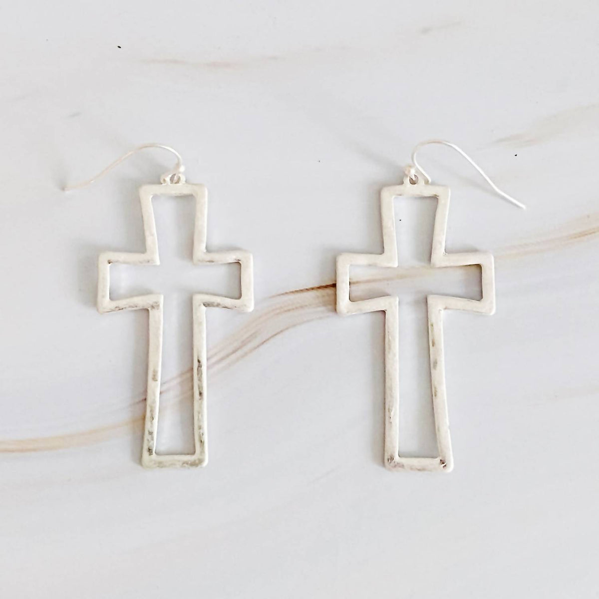 Ellison+Young - Women's Hammered Matte Hollow Cross Dangle Earrings