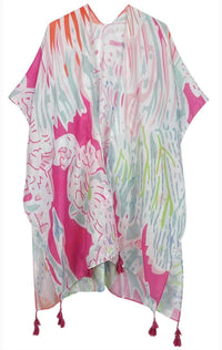 Ellison+Young - Lily Island Watercolor Boho Kimono Wrap Shawl Cover Up - accessories - pink - polyester