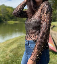 Ellyndale - Beaded Embroidered Mesh Blouse