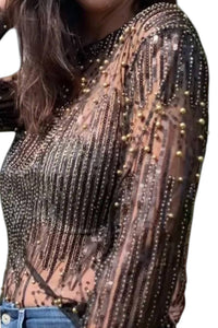 Ellyndale - Beaded Embroidered Mesh Blouse