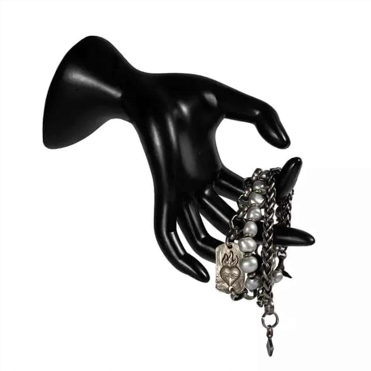 Embrazio - Gunmetal and Baroque Pearl Triple - Wrap Heart Bracelet or Matinee Necklace - jewelry - necklaces - silver