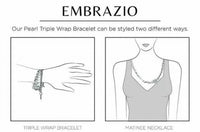 Embrazio - Gunmetal and Baroque Pearl Triple - Wrap Heart Bracelet or Matinee Necklace - jewelry - necklaces - silver