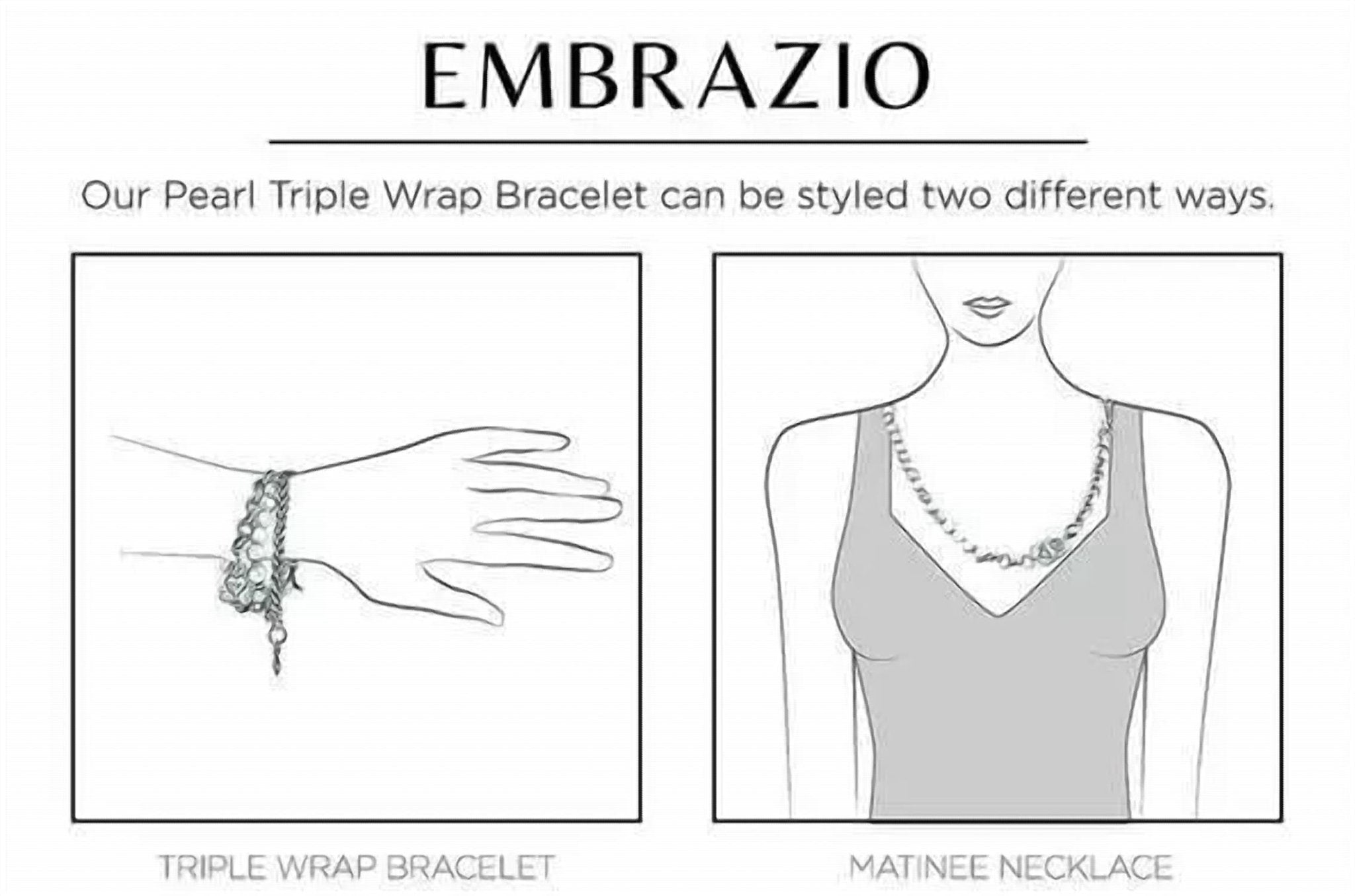 Embrazio - Gunmetal and Baroque Pearl Triple - Wrap Heart Bracelet or Matinee Necklace - jewelry - necklaces - silver